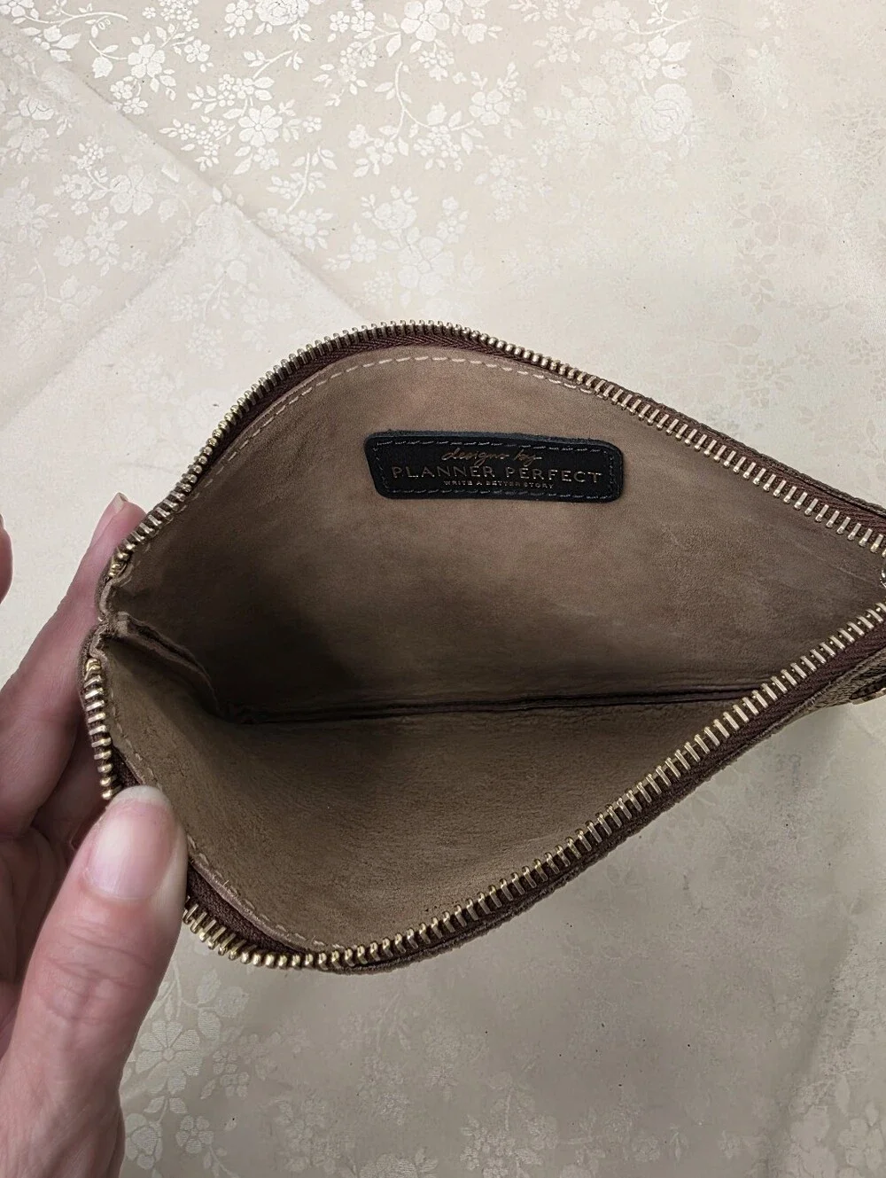 Planner Perfect Brown Shagreen Stingray Embossed Leather Everyday Pouch Clutch